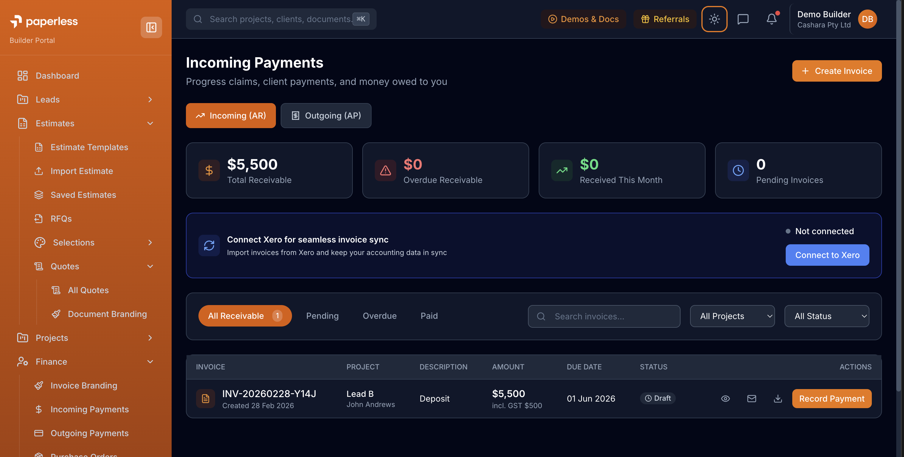 Payments and progress claims in the Build Paperless builder portal